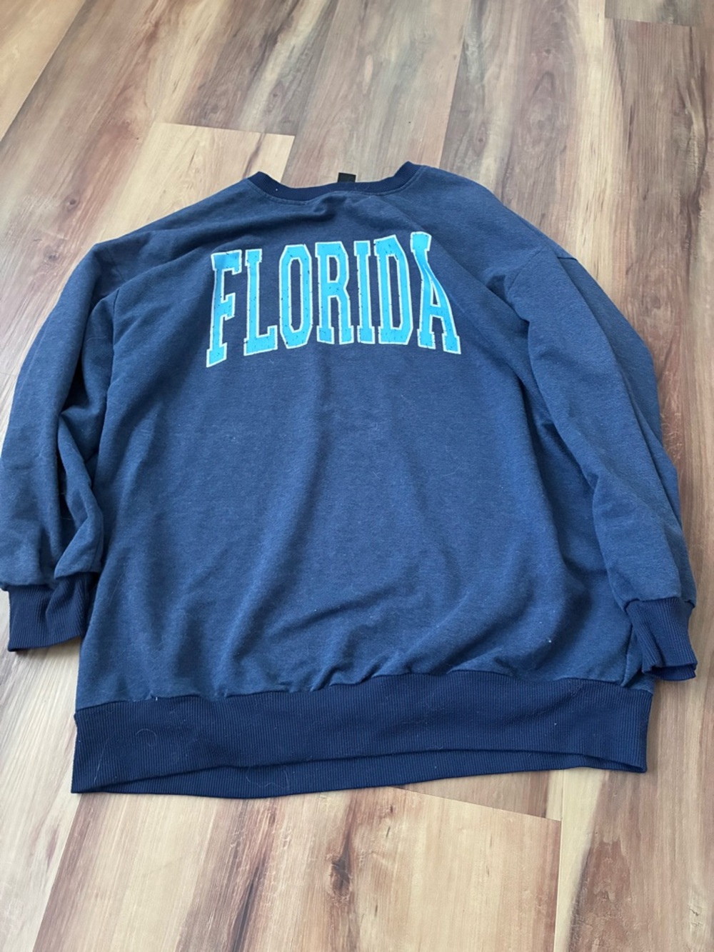 SHEIN Navy Crewneck Sweatshirt with Light Blue 'FLORIDA' Lettering